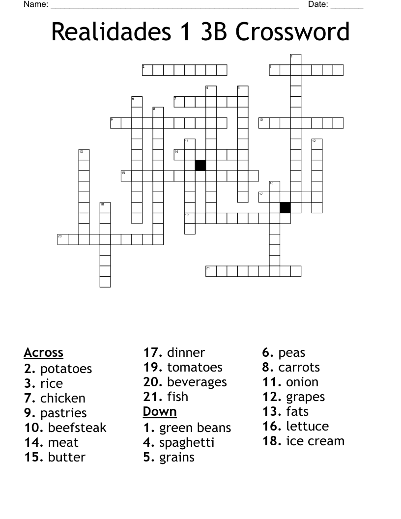 Realidades 1 3B Crossword