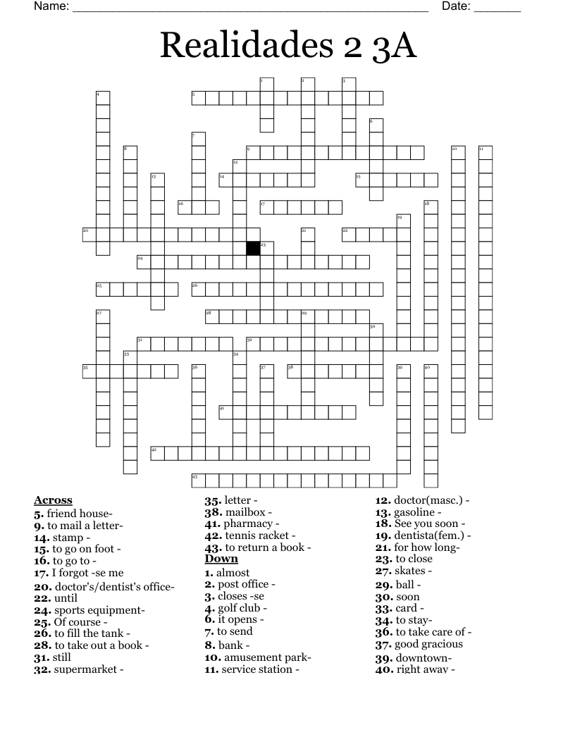 Realidades 2 3A Crossword