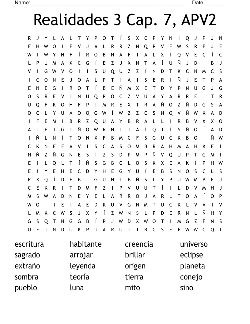 Realidades 3 Cap. 7, APV2 Word Search