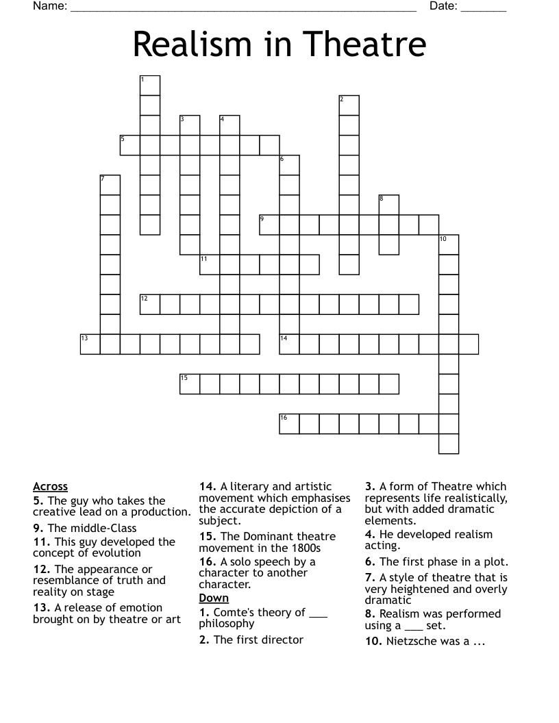 Realism in Theatre Crossword