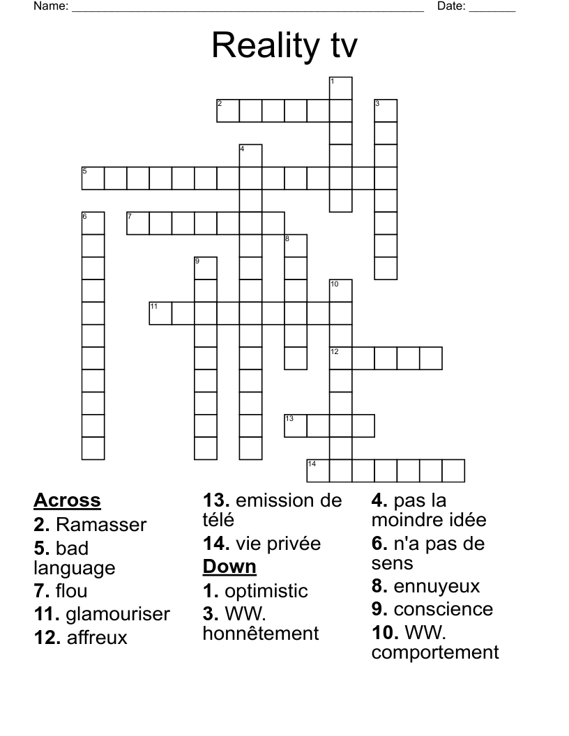 Reality tv Crossword