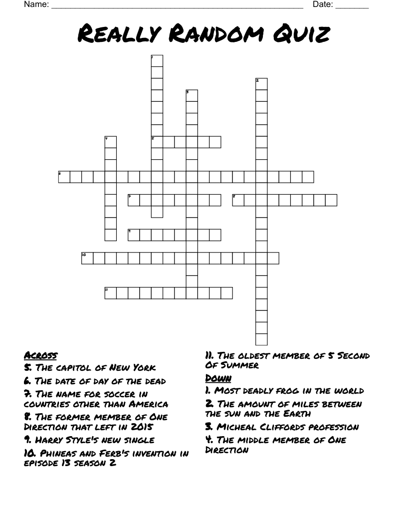 Really Random Quiz Crossword