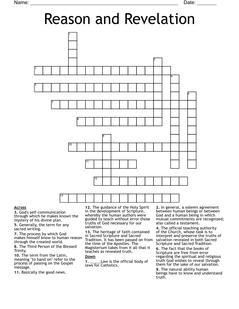 Reason and Revelation Crossword