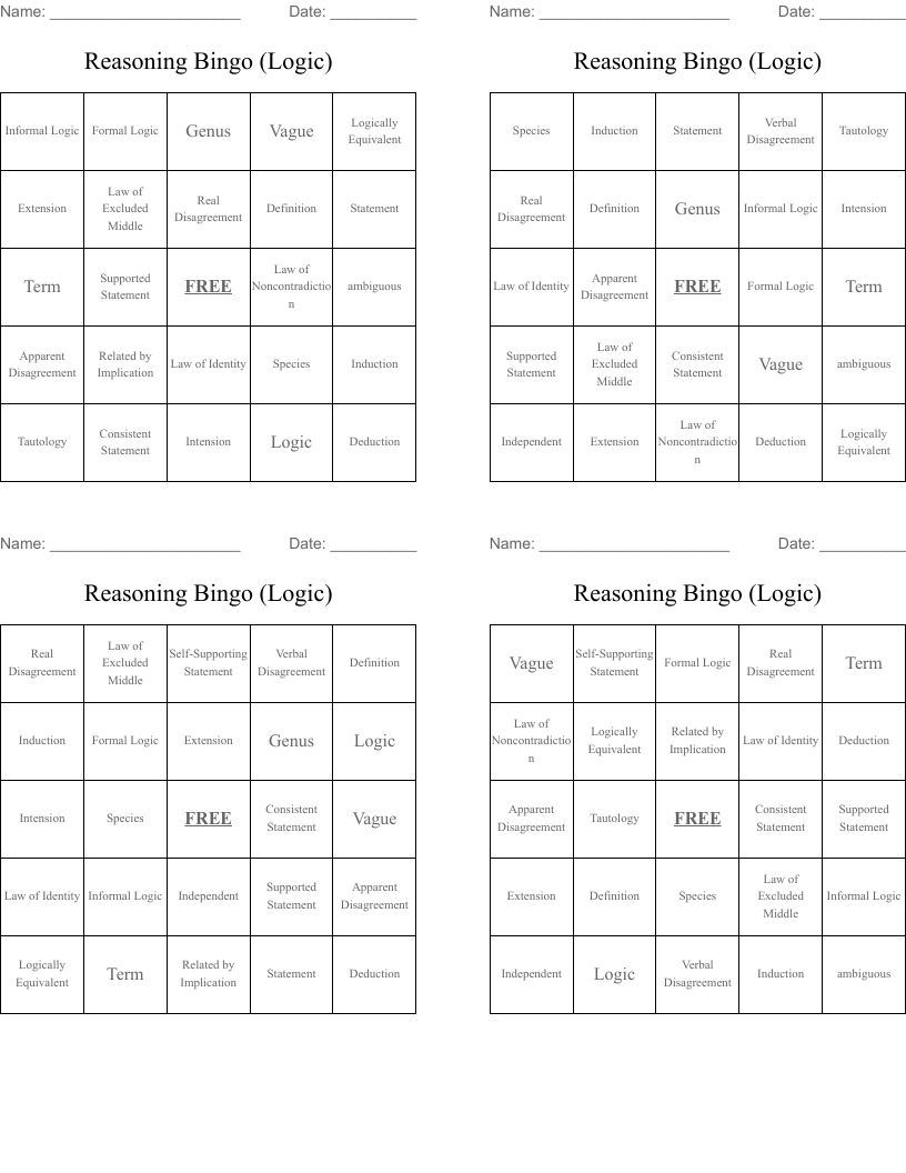 Reasoning Bingo (Logic)