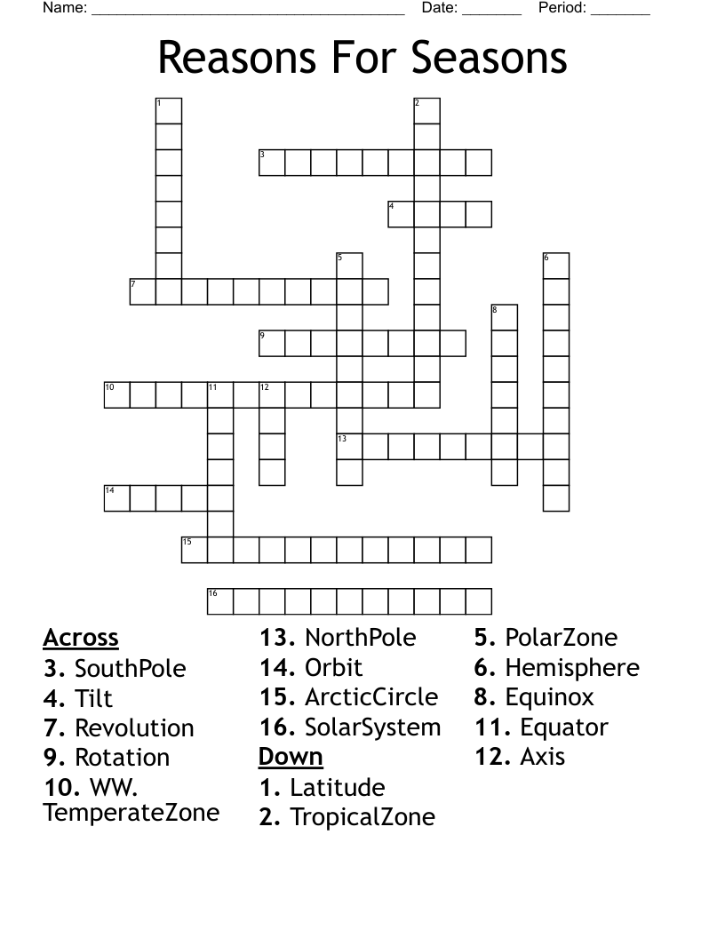 Reasons For Seasons Crossword
