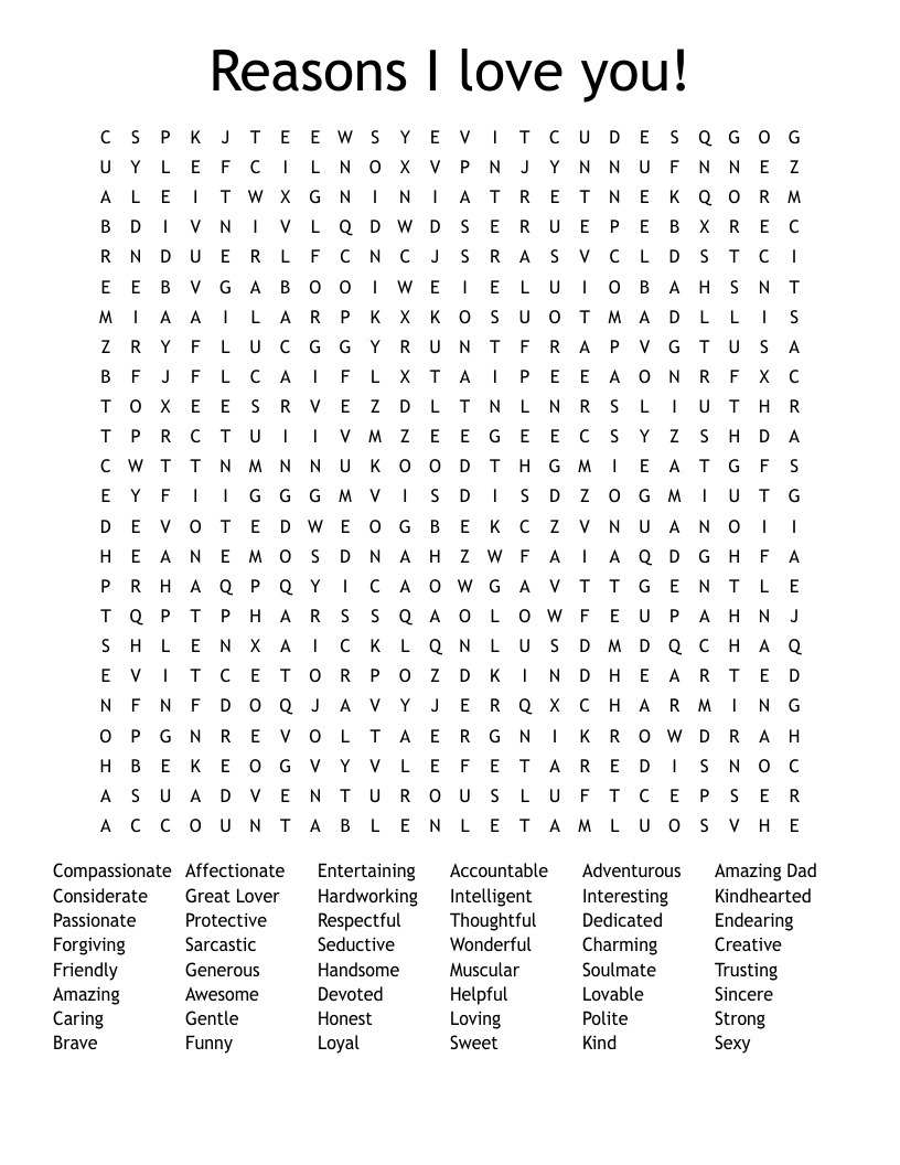 Reasons I love you!  Word Search