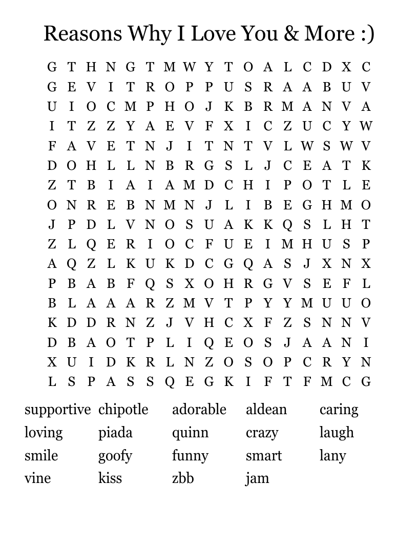 Reasons Why I Love You & More :) Word Search