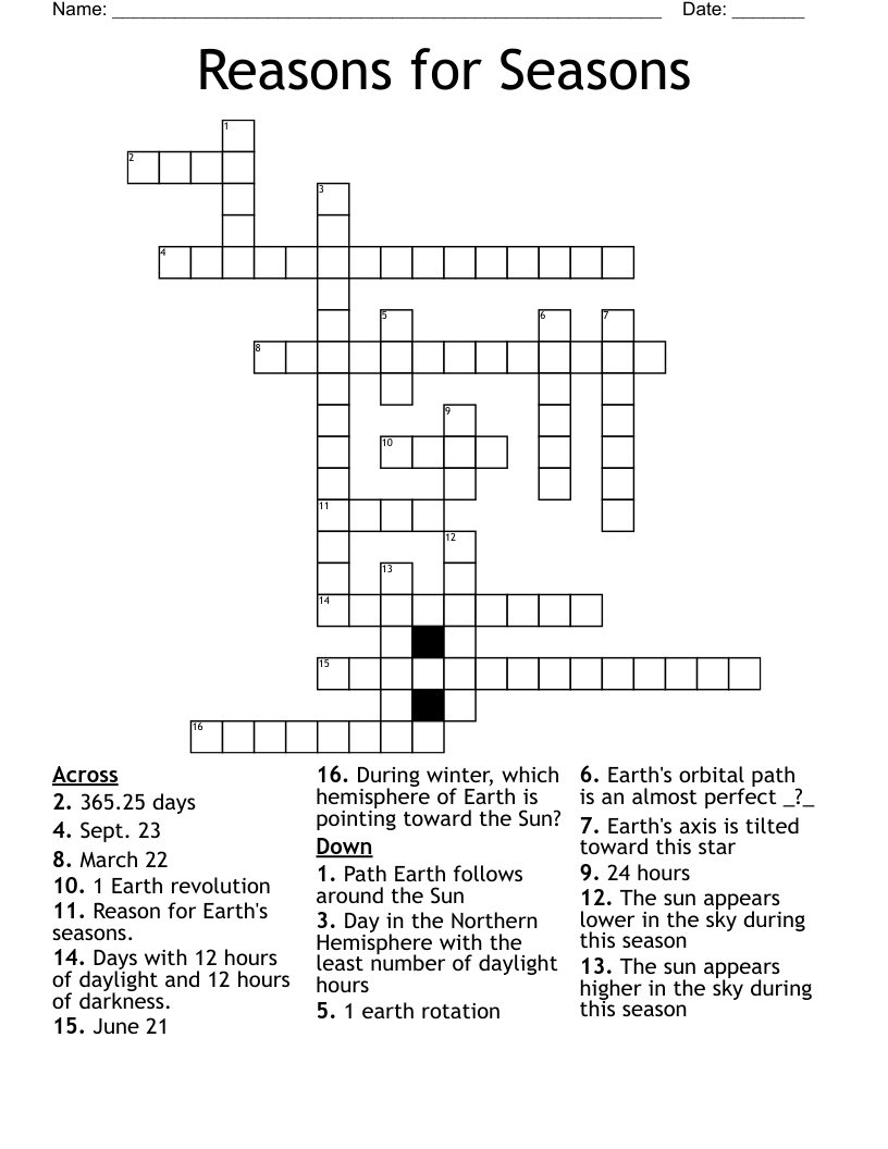 Reasons for Seasons Crossword