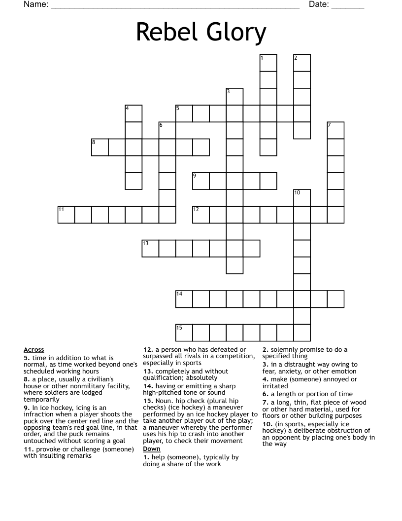 Rebel Glory Crossword