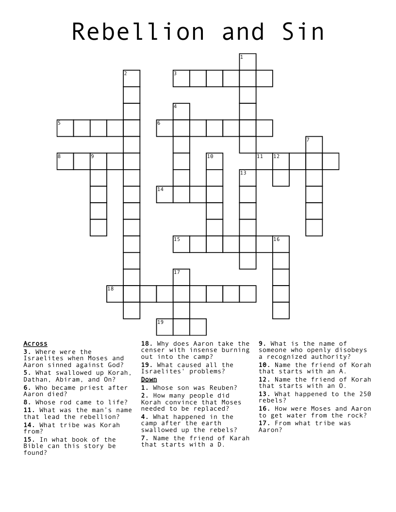 Rebellion and Sin Crossword