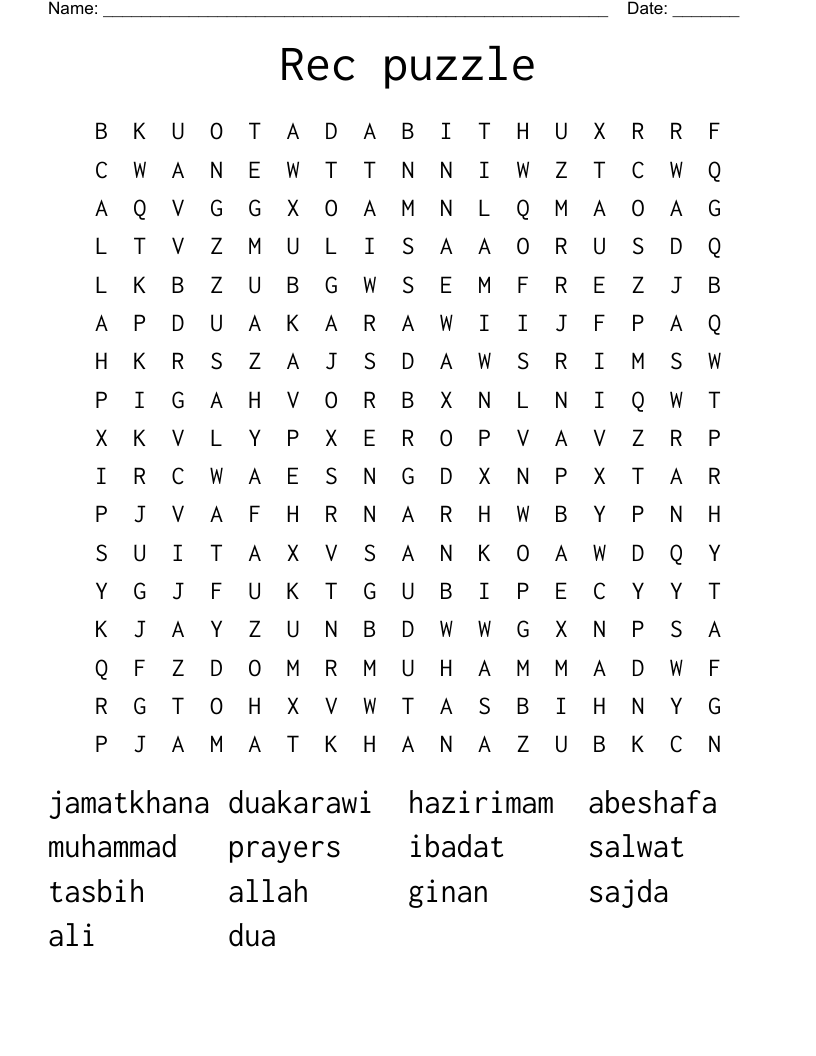 Rec puzzle Word Search