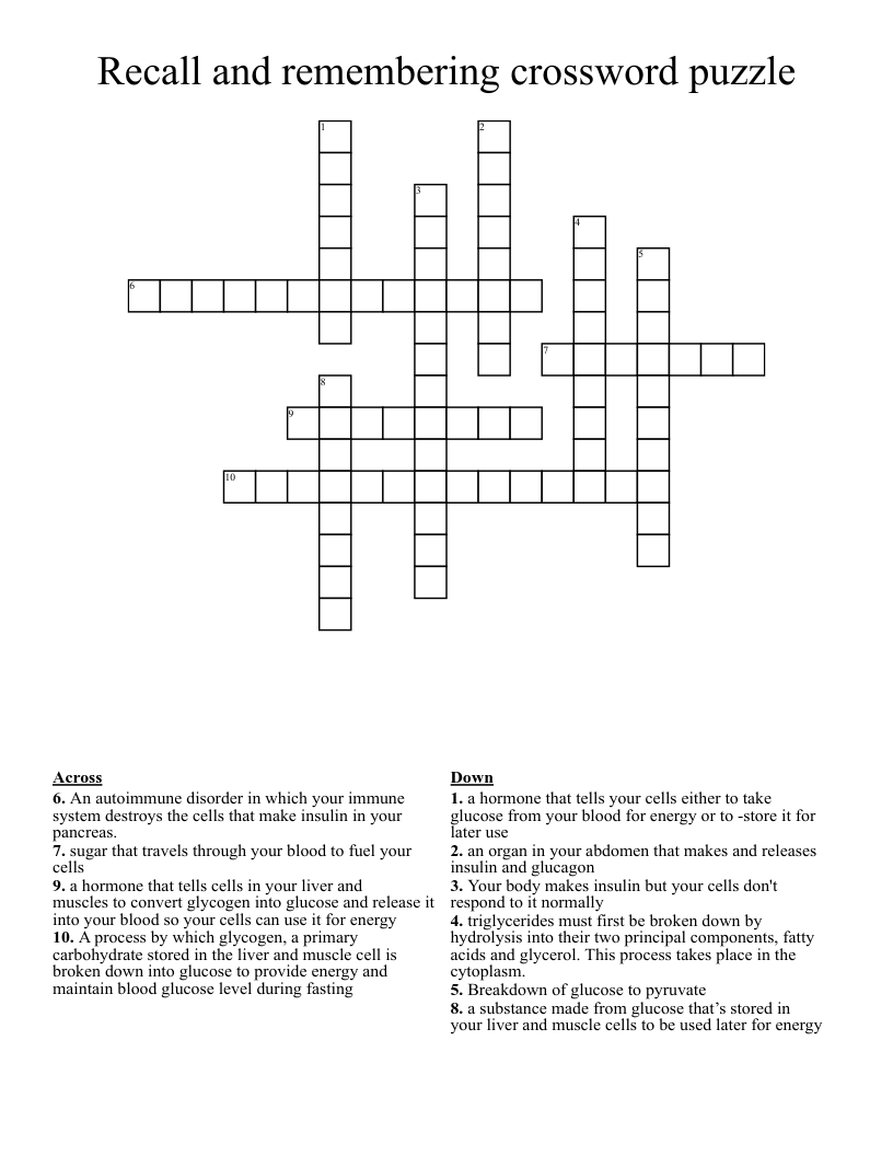 Recall and remembering crossword puzzle 