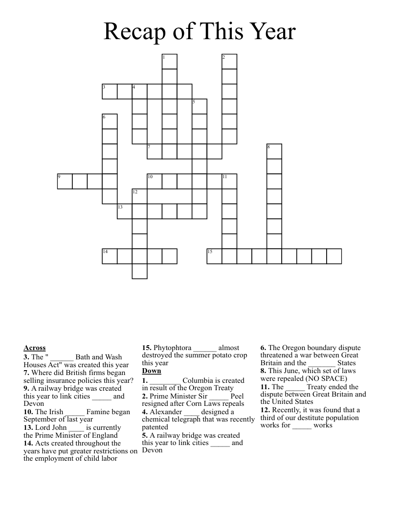 Recap of This Year Crossword