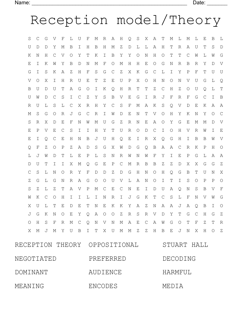 Reception  model/Theory Word Search