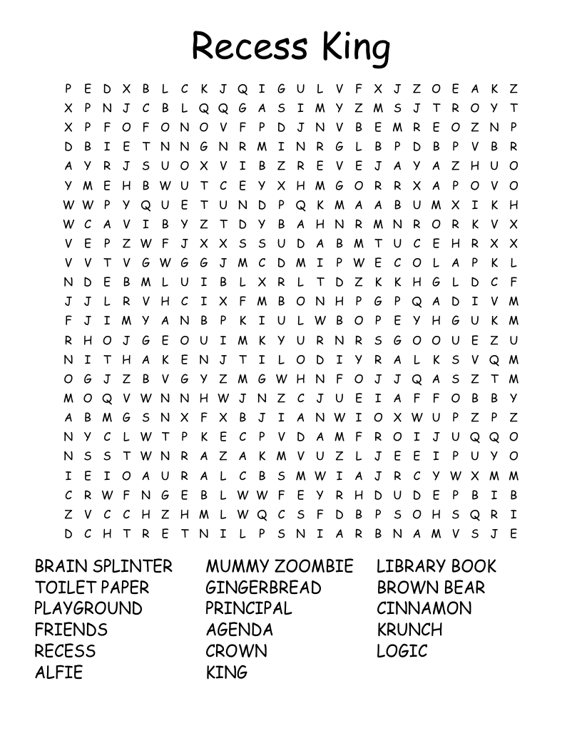 Recess King Word Search