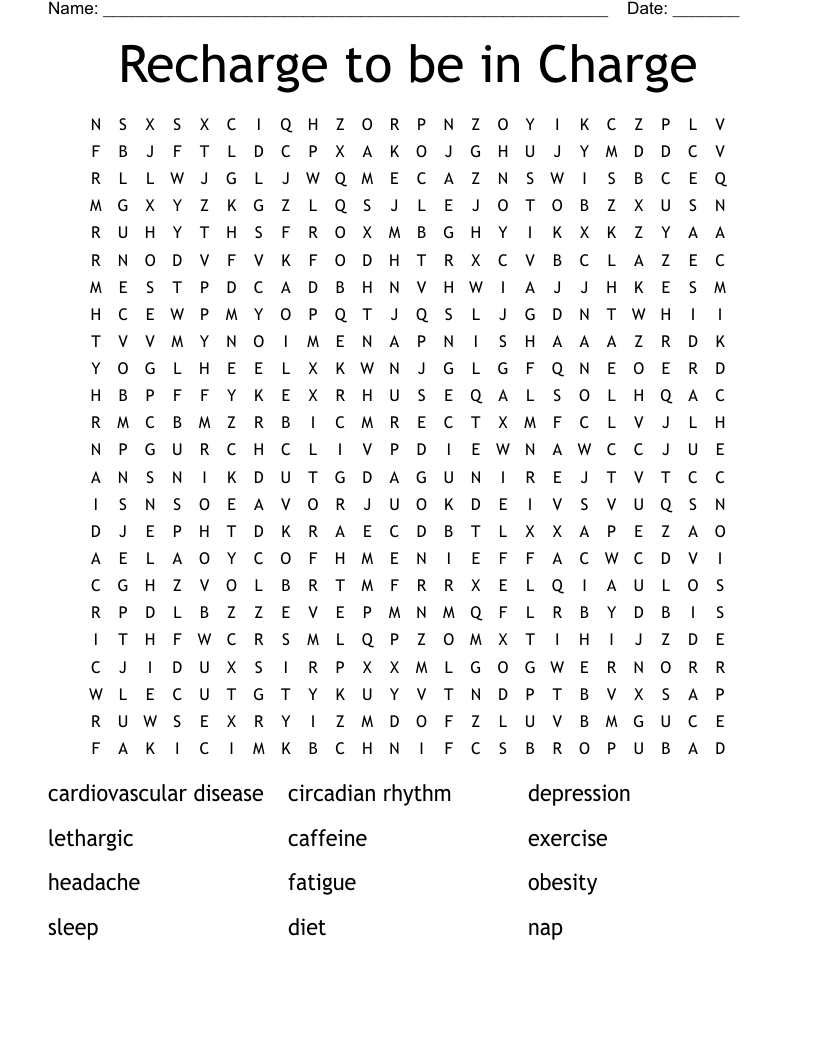 Recharge to be in Charge Word Search