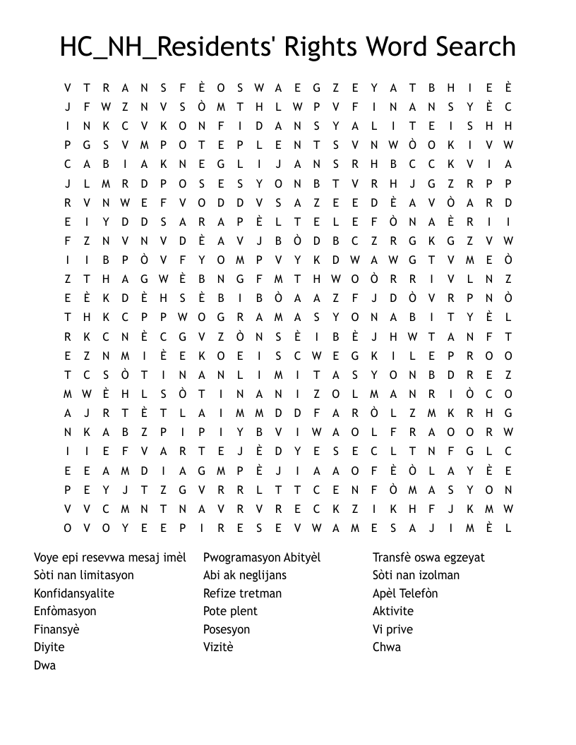 HC_NH_Residents' Rights Word Search