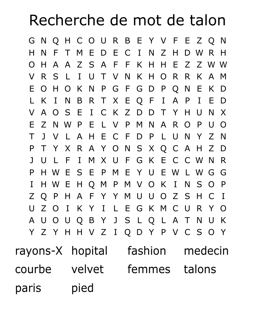 Recherche de mot de talon  Word Search