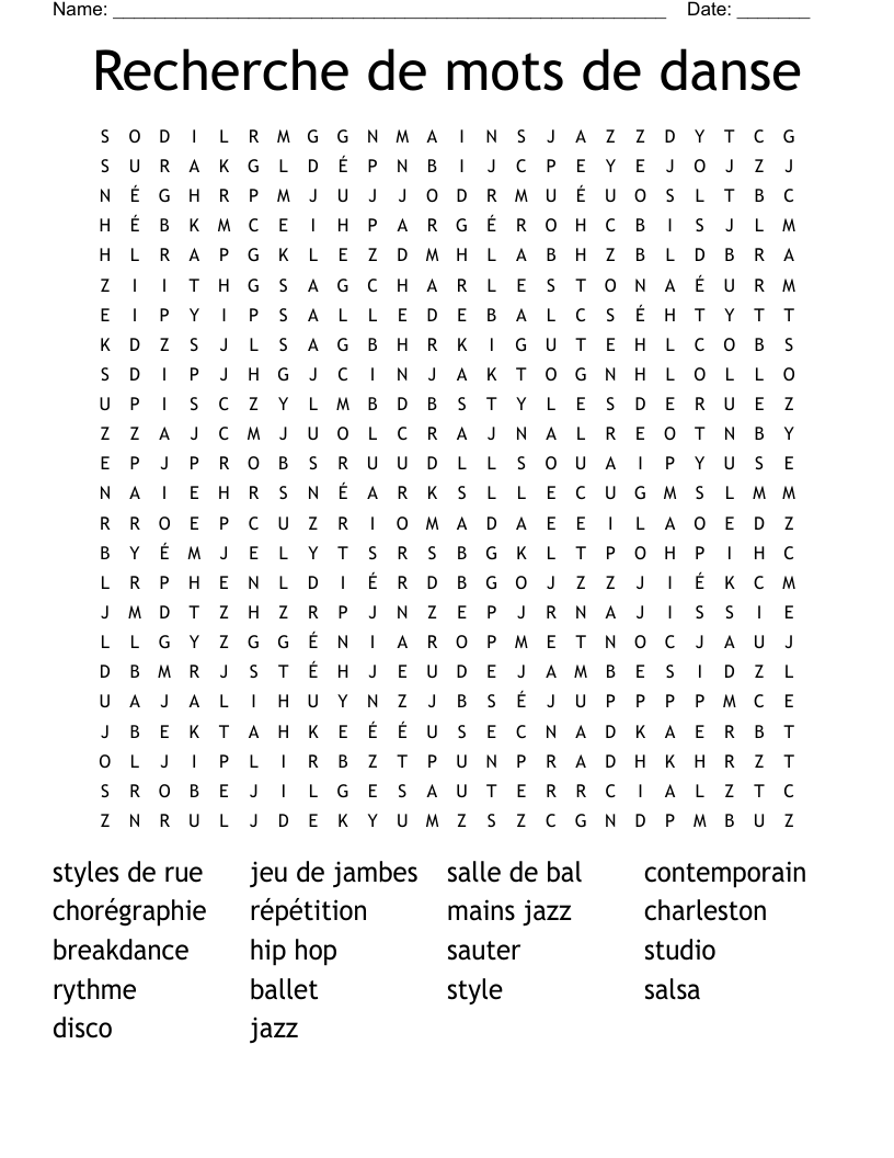 Recherche de mots de danse Word Search