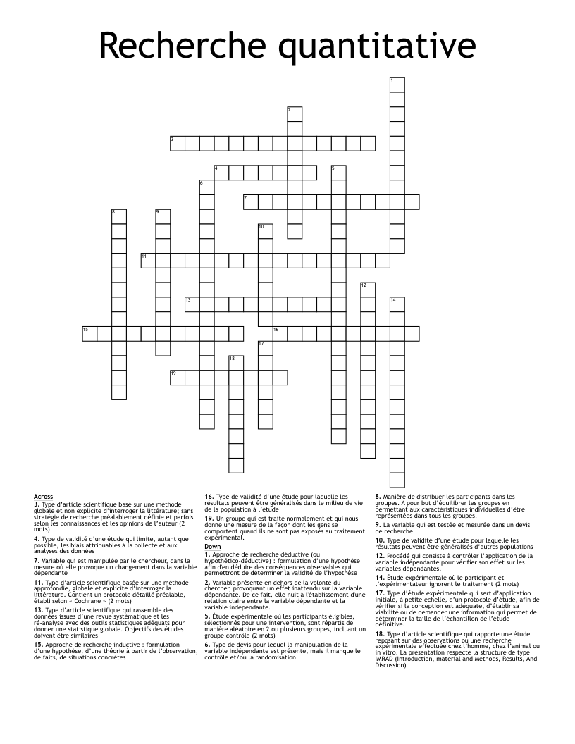 Recherche quantitative Crossword
