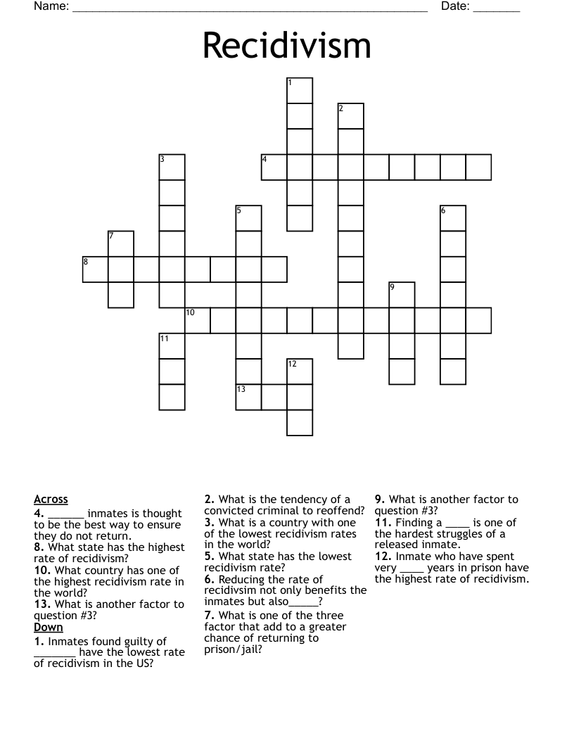 Recidivism Crossword