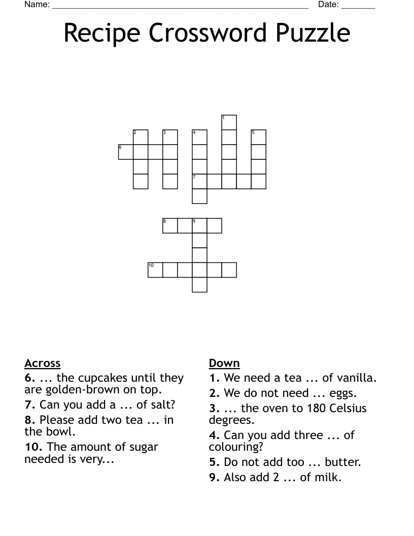 Recipe Crossword Puzzle