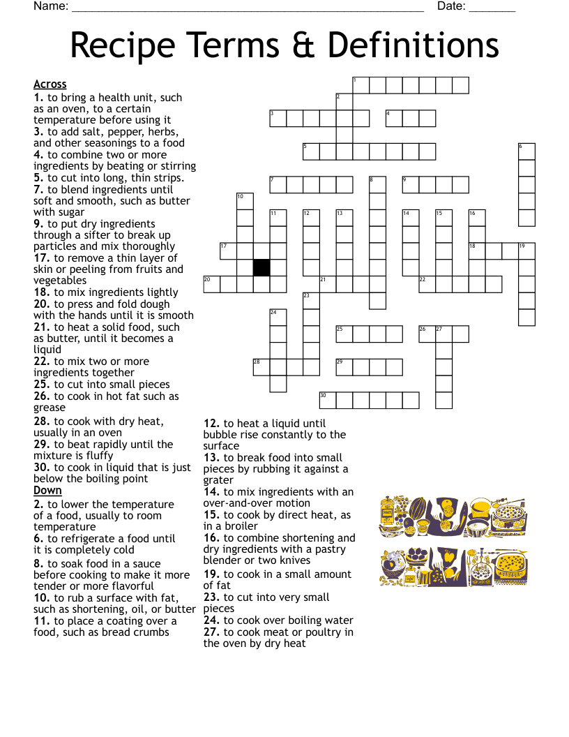 Recipe Terms & Definitions  Crossword