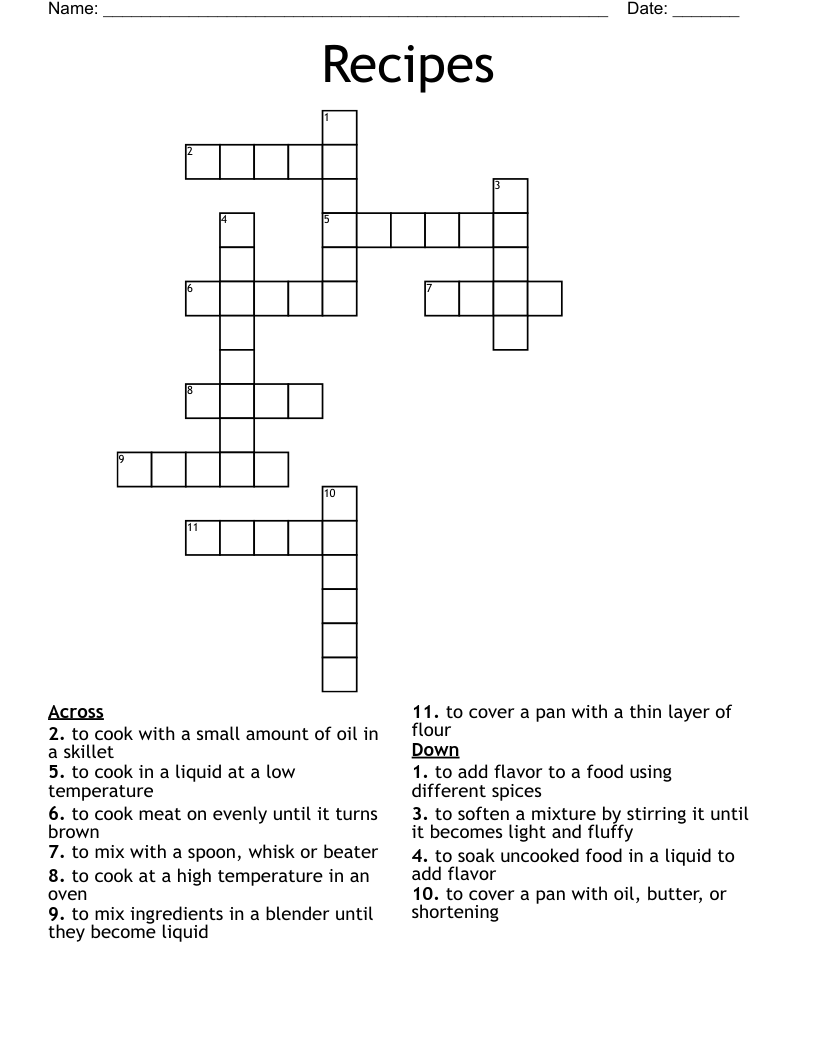 Recipes Crossword