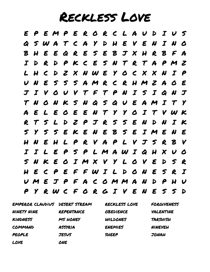 Reckless Love Word Search