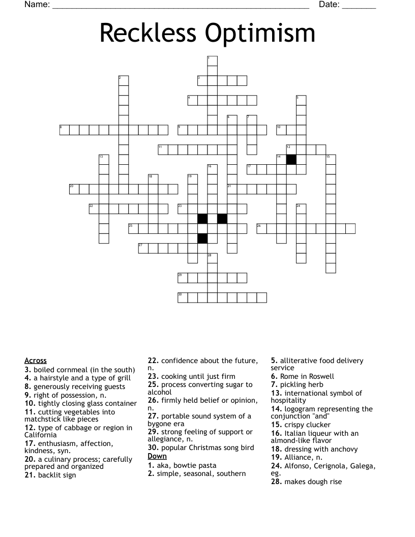 Reckless Optimism Crossword