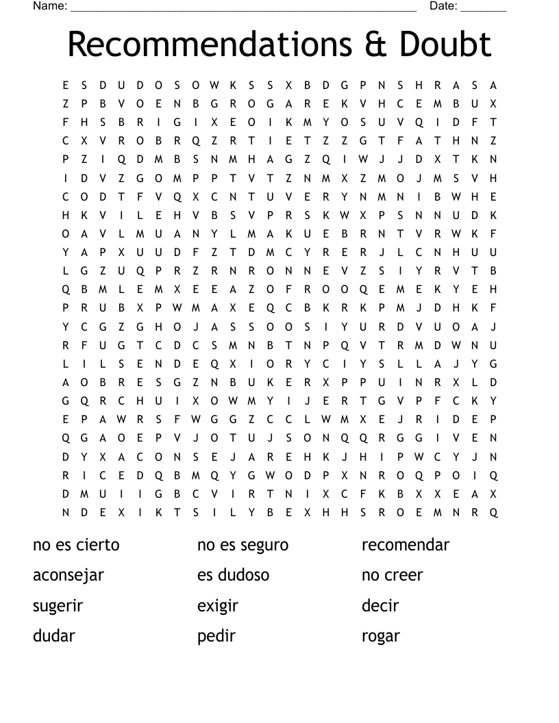 Recommendations & Doubt Word Search