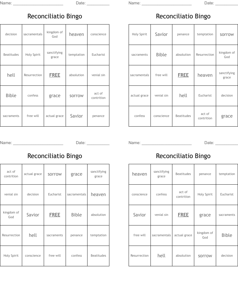 Reconciliatio Bingo