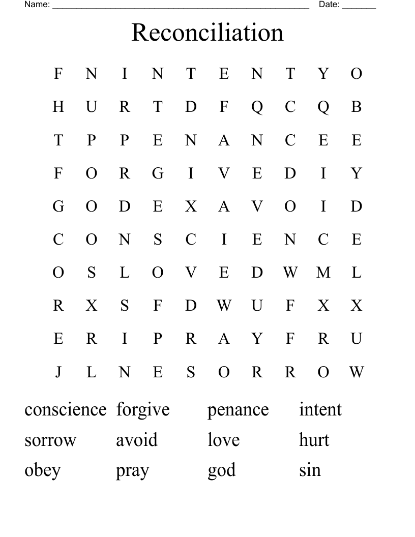Reconciliation Word Search