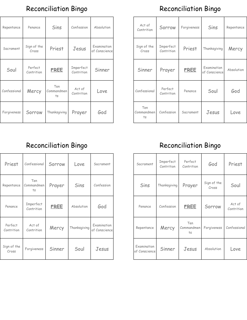 Reconciliation Bingo