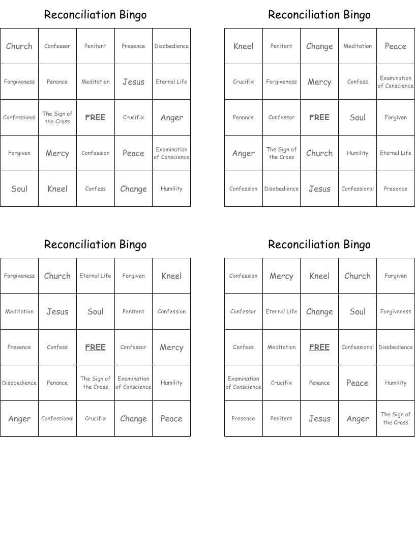 Reconciliation Bingo