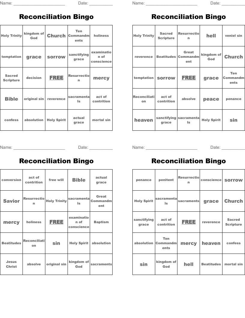 Reconciliation Bingo