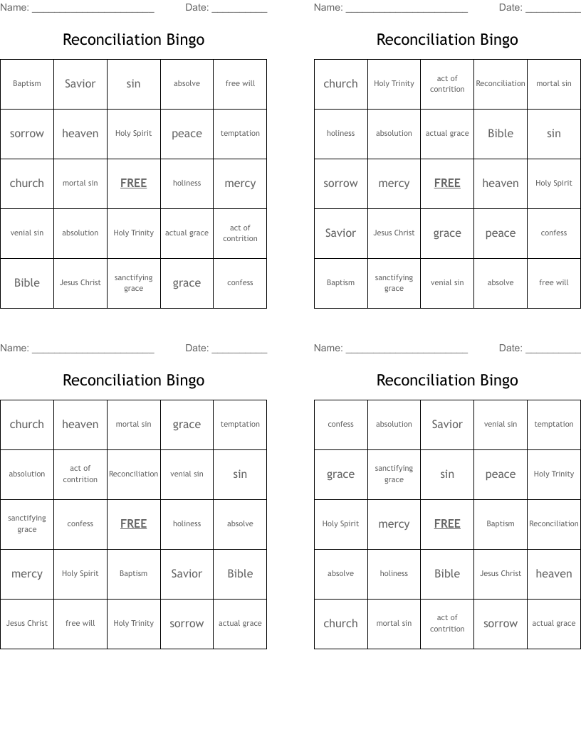 Reconciliation Bingo