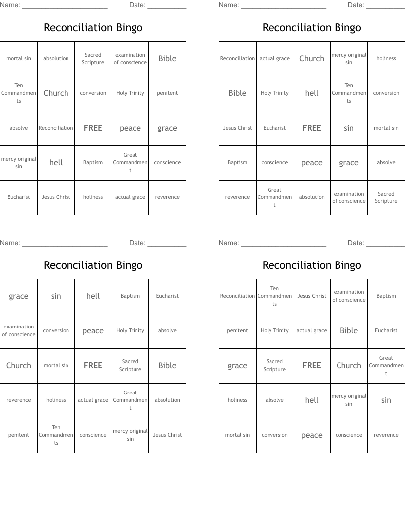 Reconciliation Bingo