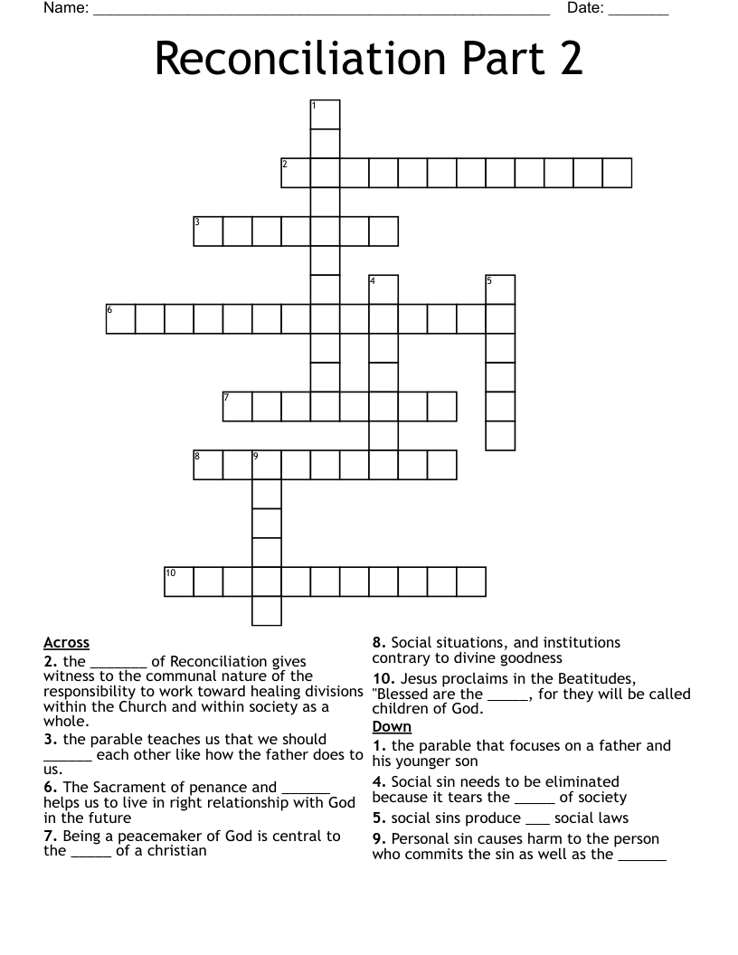 Reconciliation Part 2 Crossword