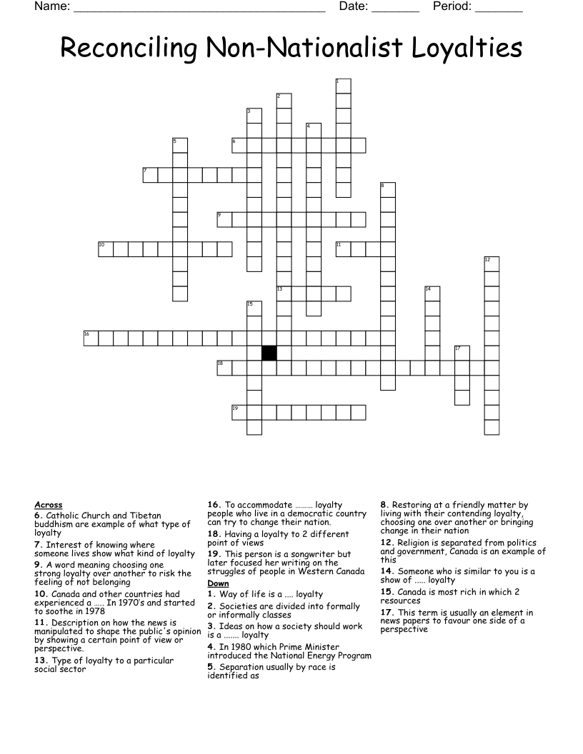 Reconciling Non-Nationalist Loyalties Crossword