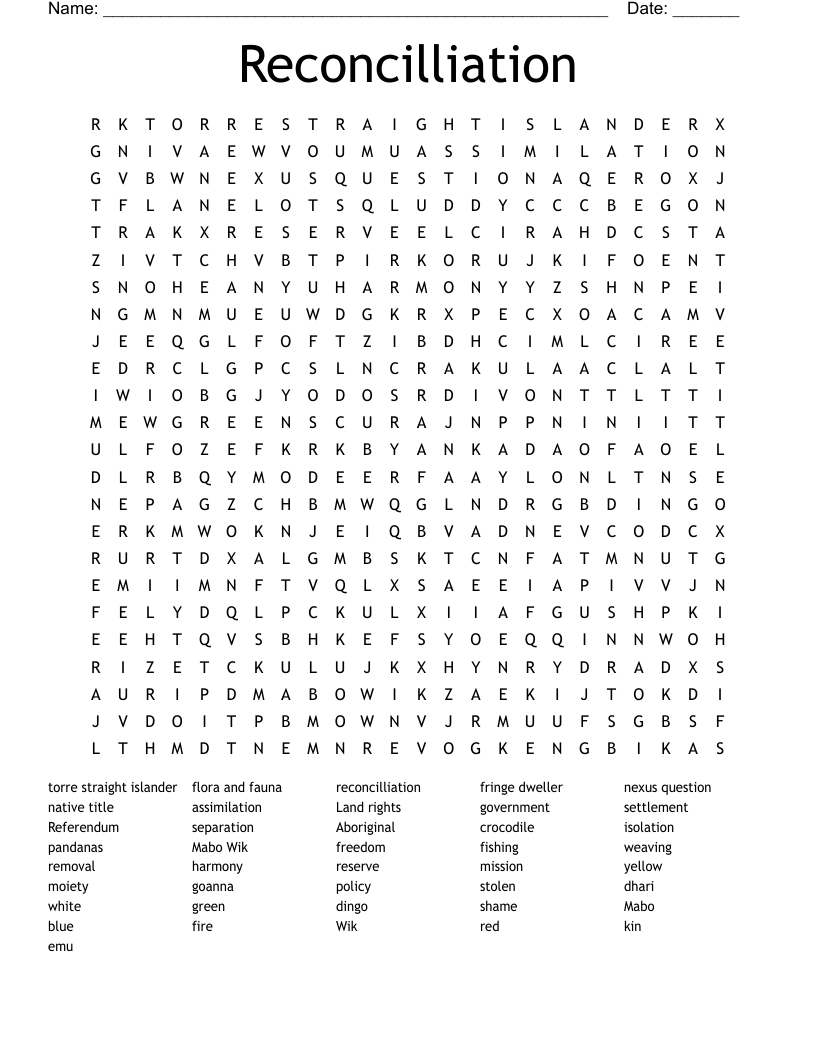 Reconcilliation Word Search