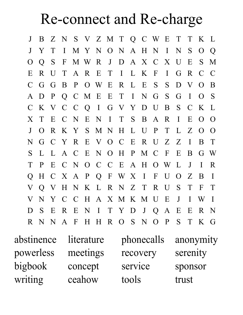 Re-connect and Re-charge Word Search