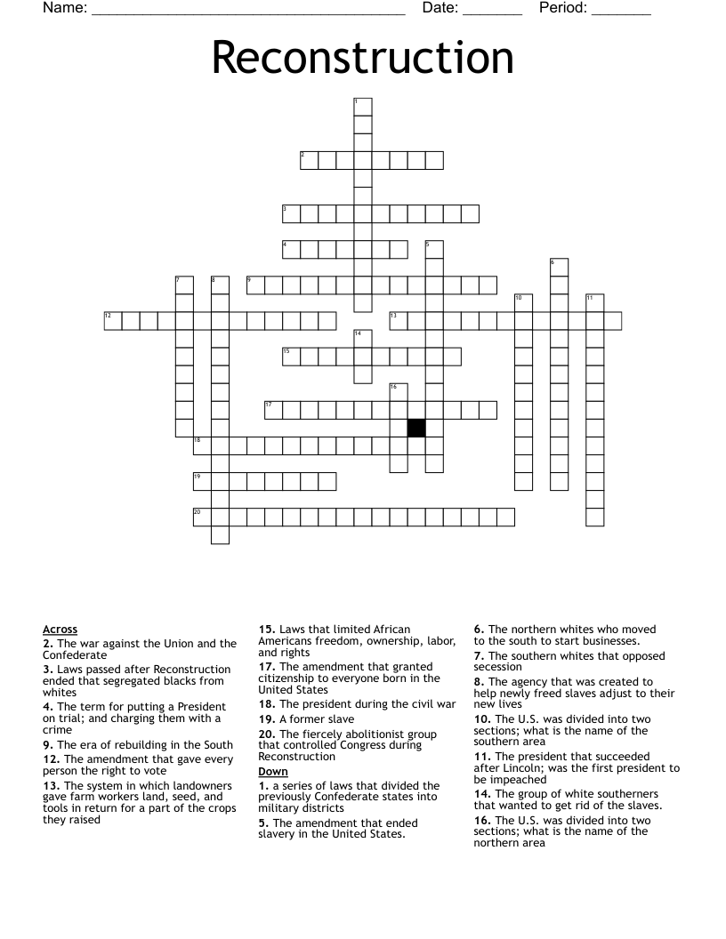 Reconstruction Crossword