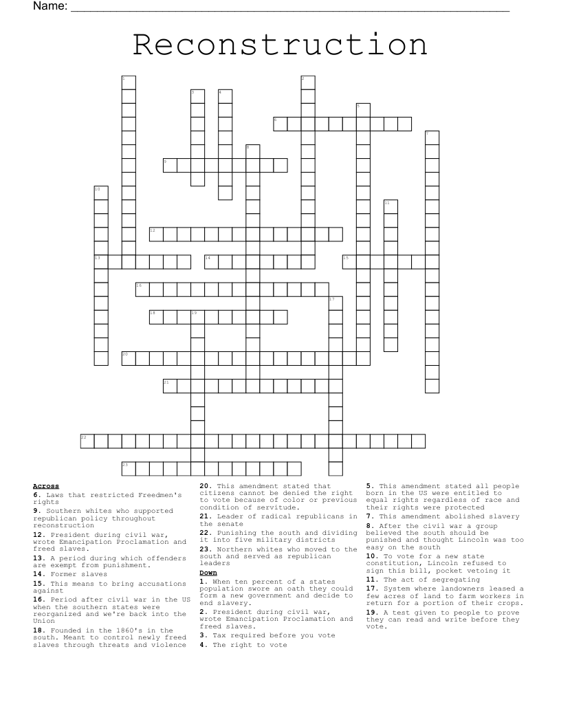 Reconstruction Crossword