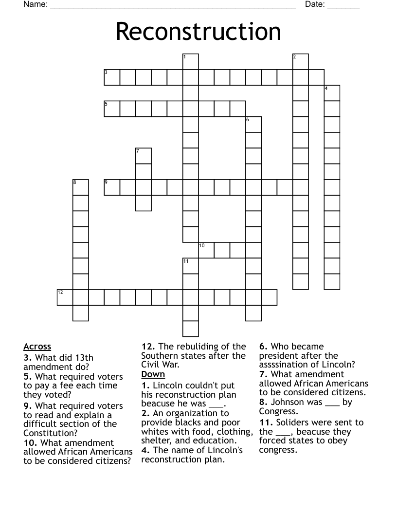Reconstruction Crossword