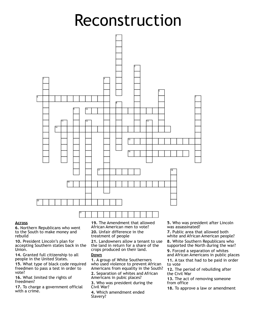 Reconstruction Crossword