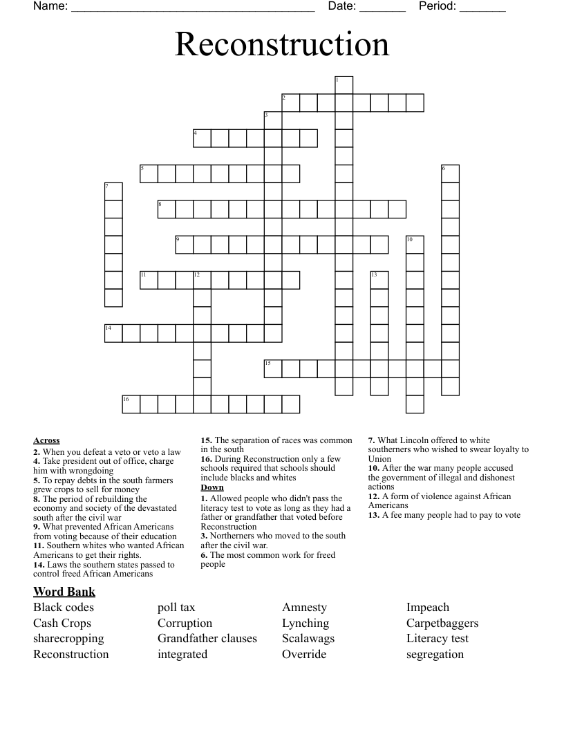 Reconstruction Crossword