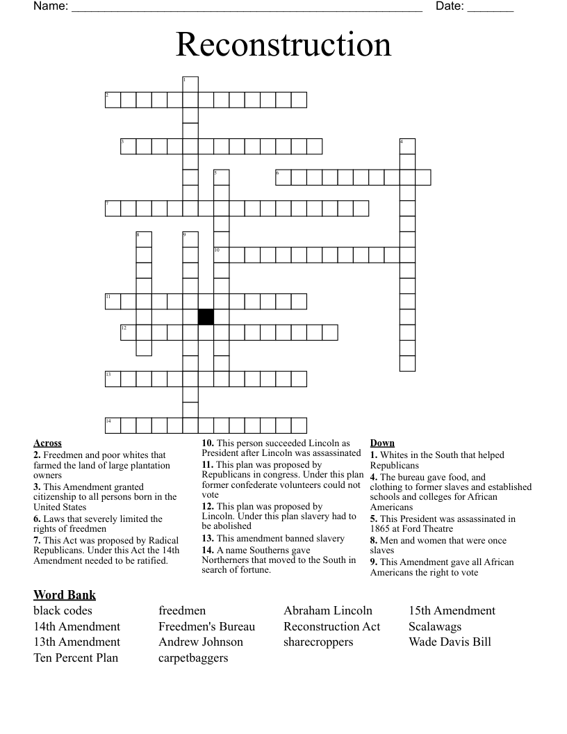 Reconstruction Crossword