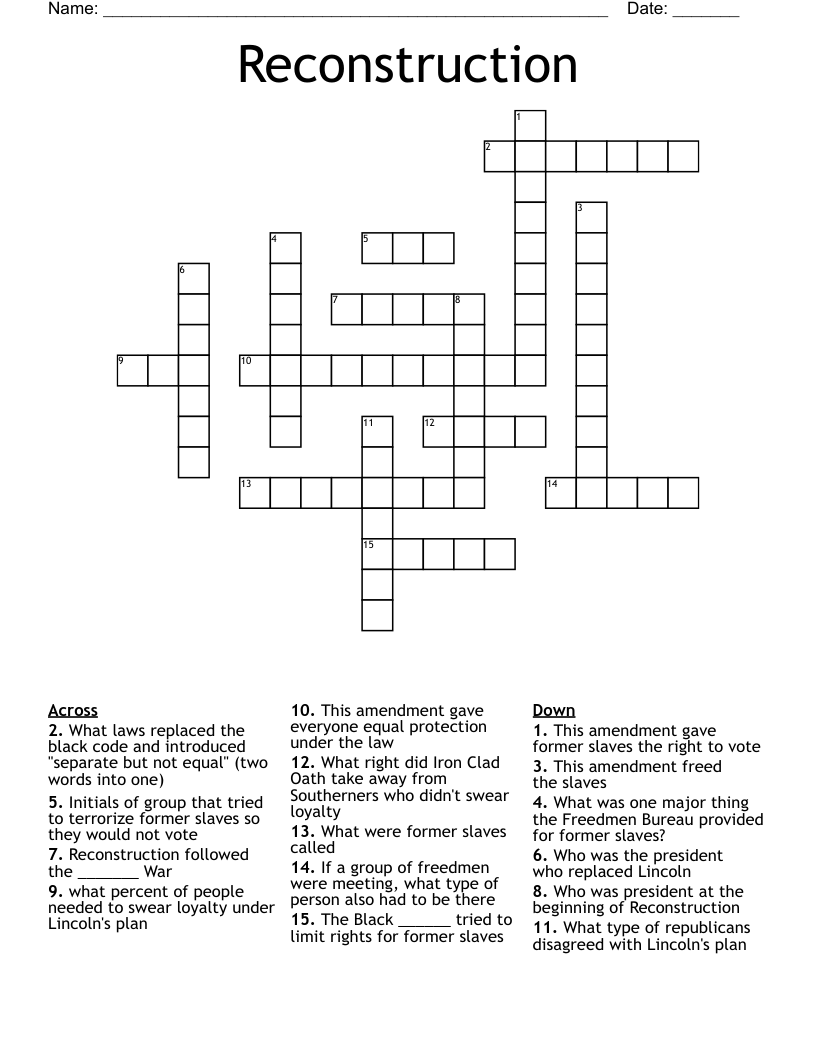 Reconstruction Crossword