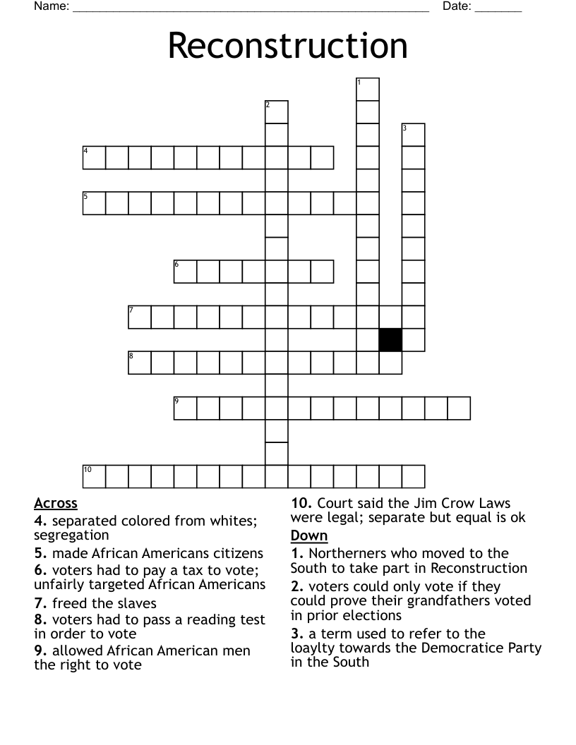 Reconstruction Crossword